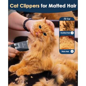 oneisall Cat Clippers for Matted Hair, Quiet Cat Shaver for Long Hair, Cordless Cat Hair Trimmer for Grooming, 2 Speed Pet Shaver Cat Grooming Kit for Cats Small Dogs Animals (Blue)