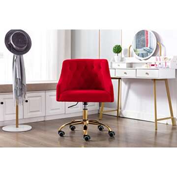 ZOBIDO Comfy Home Office Task Chair with Wheels, Cute Modern Upholstered Velvet Seashell Back Adjust...