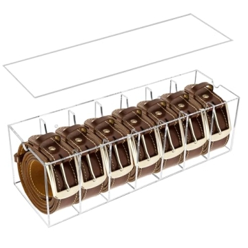 Weddingwish Belt Organizer - Clear Acrylic 7 Compartment Belt Storage Case