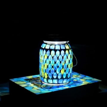 Beautiful Blue Mosaic Solar Lantern - Outdoor and Indoor Decor