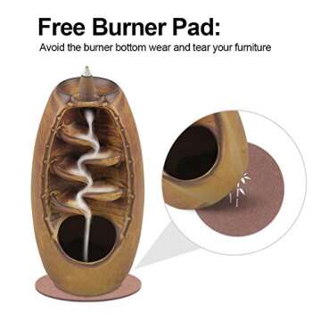 SPACEKEEPER Ceramic Backflow Incense Holder Incense Burner Waterfall, with 120 Backflow Incense Cones & 30 Incense Stick, Aromatherapy Ornament Home Decor, Brown