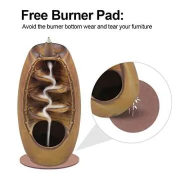 SPACEKEEPER Ceramic Backflow Incense Holder Incense Burner Waterfall, with 120 Backflow Incense Cones & 30 Incense Stick, Aromatherapy Ornament Home Decor, Brown