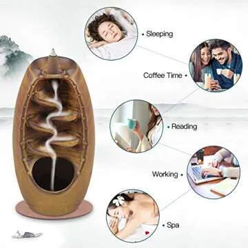 SPACEKEEPER Ceramic Backflow Incense Holder Incense Burner Waterfall, with 120 Backflow Incense Cones & 30 Incense Stick, Aromatherapy Ornament Home Decor, Brown