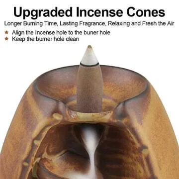 SPACEKEEPER Ceramic Backflow Incense Holder Incense Burner Waterfall, with 120 Backflow Incense Cones & 30 Incense Stick, Aromatherapy Ornament Home Decor, Brown