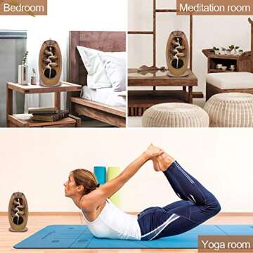 SPACEKEEPER Ceramic Backflow Incense Holder Incense Burner Waterfall, with 120 Backflow Incense Cones & 30 Incense Stick, Aromatherapy Ornament Home Decor, Brown