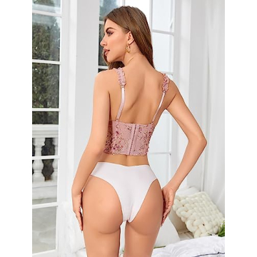 Floerns Floral Lace Trim Bustier Corset Cami Top - Chic Wear