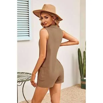 Tymidy Womens Knit Rompers Sexy V Neck Button Down sweater romper Sleeveless Shorts Jumpsuits Maternity Outfits with Pockets