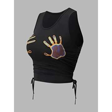 Floerns Women's Graphic Print Drawstring Crop Tank Top