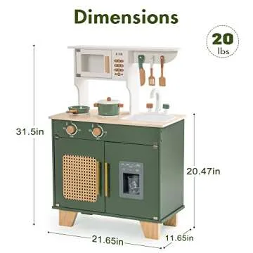 ROBUD Kids Kitchen Playset, Vintage Wooden Play Kitchen with Ice Dispenser, Pretend Toddlers Kitchen Toy with Accessories, Baby Gift for Ages 3 4 5 6 7 8