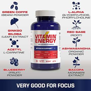Vitamin Energy Focus+ Energy Capsules, Up to 7+ Hours of Energy, 30 Capsules, 1 Pack
