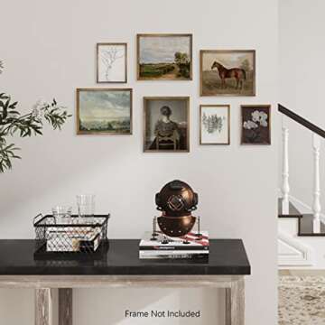 Vintage Modern Farmhouse Wall Decor - Neutral Wall Art for Boho French Country - Bathroom Picture Bedroom Print - Aesthetic Flower Sketch Horse Poster - Green Cottagecore Room Decor - Gallery Set 7