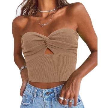 Stylish EFAN Womens Tube Tops: Trendy Twist Knot Front Bandeau