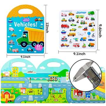 Portable Jelly Quiet Busy Sticker Book, Vehicles Reusable Sticker Books for Kids, Toddler Sticker Ac...