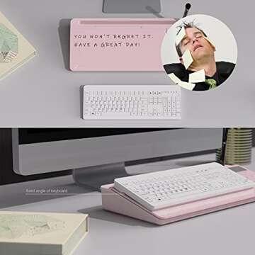 TOWON Desk Dry Erase Board with Detachable Calculator, Small Glass Desktop Whiteboard, Desktop whiteboard - Glass Dry Erase White Board- Desk Computer Buddy for Home Office Supply, Pink, 17 x 6 in