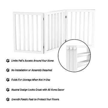 Indoor Pet Gate - 3-Panel Folding Dog Gate for Stairs or Doorways - 54x24-Inch Freestanding Pet Fence for Cats and Dogs by PETMAKER (White)