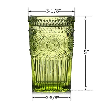 Vintage Green Embossed Glass Tumbler Set 6 Pack 12 oz