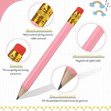 Zonon 48 Pieces Golf Pencils Mini Half Pencils with Eraser Short with Erasers Bulk Small for Kids HB Wedding Bridal School Office Writing Drawing Pocket(Pink)