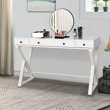 Modern 48 Inch Writing Desk with 3 Drawers for Home