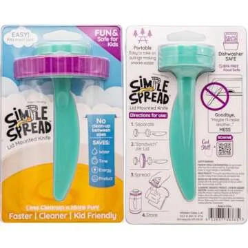 Simple Spread: Lid Mounted Spreader | Easier, Faster Sandwich Making | Universal Attachment Stores Inside Jar | No Mess & Less Dishes | Portable, Reusable & Dishwasher Safe | Avoid Washing Knifes