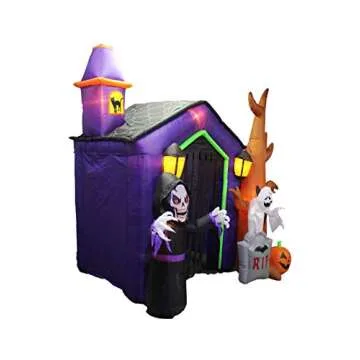 8.5 Foot Halloween Inflatable Haunted House Castle with Skeleton, Ghost & Skulls