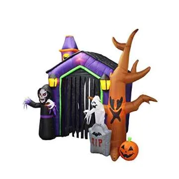 8.5 Foot Halloween Inflatable Haunted House Castle with Skeleton, Ghost & Skulls