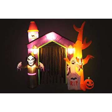 8.5 Foot Halloween Inflatable Haunted House Castle with Skeleton, Ghost & Skulls