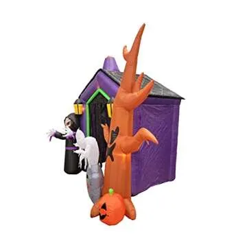 8.5 Foot Halloween Inflatable Haunted House Castle with Skeleton, Ghost & Skulls