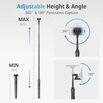 UBeesize 62'' Magnetic Selfie Stick Phone Tripod with Wireless Remote, Extendable Cell Phone Tripod Stand, Compatible with MagSafe, Cellphone Tripod for iPhone 15 14 13 12 Series and Android Phones