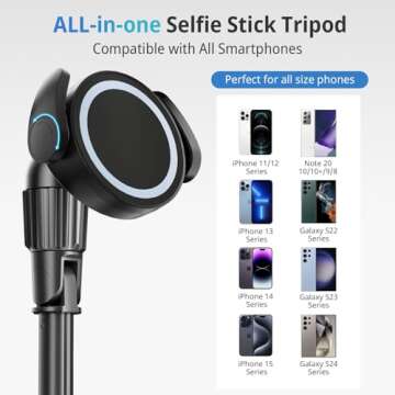 UBeesize 62'' Magnetic Selfie Stick Phone Tripod with Wireless Remote, Extendable Cell Phone Tripod Stand, Compatible with MagSafe, Cellphone Tripod for iPhone 15 14 13 12 Series and Android Phones