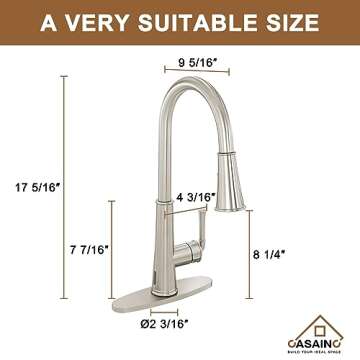 CASAINC Kitchen Faucet with Pull Down Sprayer Brushed Nickel with LED Function, 17.31in H Touchless 1.8 gpm Single Handle Kitchen Sink Faucet, Lead-Free Copper for Bar Laundry Kitchen Sink