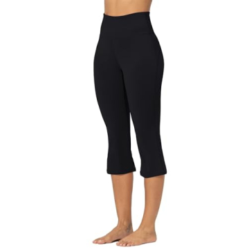 Sunzel Sunzfly Mini Flare Capris Leggings for Women, High Waist Bootcut Yoga Pants, Tummy Control Cropped Flared Workout Pant 21" Black X-Small