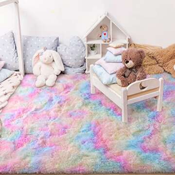 Chicrug Cute Rainbow Area Rug for Girls Bedroom, 3x5 Feet Fluffy Kids Rug for Room Decor, Shag Soft ...