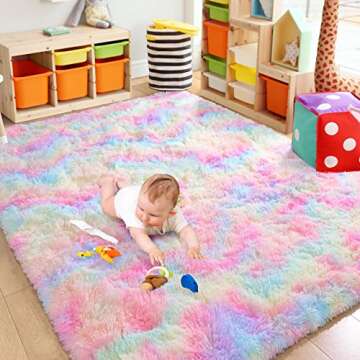Chicrug Cute Rainbow Area Rug for Girls Bedroom, 3x5 Feet Fluffy Kids Rug for Room Decor, Shag Soft Dorm Playroom Rug, Bedside Rug for Baby Nursery Room