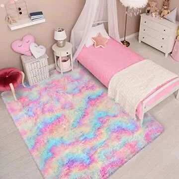 Chicrug Cute Rainbow Area Rug for Girls Bedroom, 3x5 Feet Fluffy Kids Rug for Room Decor, Shag Soft Dorm Playroom Rug, Bedside Rug for Baby Nursery Room