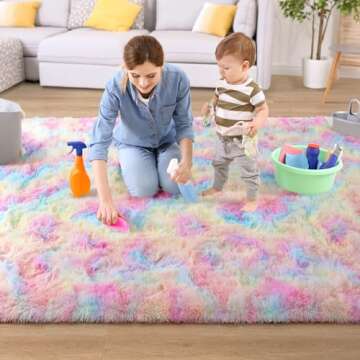 Chicrug Cute Rainbow Area Rug for Girls Bedroom, 3x5 Feet Fluffy Kids Rug for Room Decor, Shag Soft Dorm Playroom Rug, Bedside Rug for Baby Nursery Room
