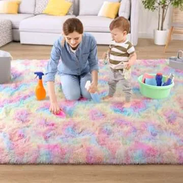 Chicrug Cute Rainbow Area Rug for Girls Bedroom, 3x5 Feet Fluffy Kids Rug for Room Decor, Shag Soft Dorm Playroom Rug, Bedside Rug for Baby Nursery Room