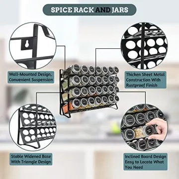 VITEVER Spice Rack with 28 Spice Jars, Organizer for Cabinet, Spice Jars with Labels, Chalk Marker and Funnel, 4 Tier, Countertop, Pantry, Cupboard, Door or Wall Mount, Black