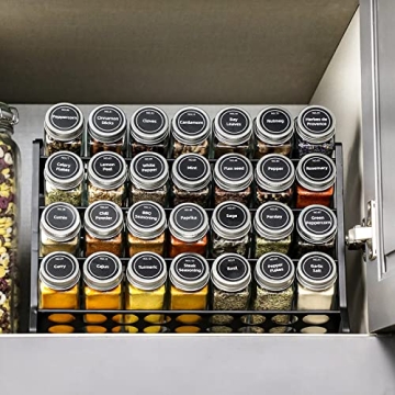 VITEVER Spice Rack with 28 Spice Jars, Organizer for Cabinet, Spice Jars with Labels, Chalk Marker and Funnel, 4 Tier, Countertop, Pantry, Cupboard, Door or Wall Mount, Black