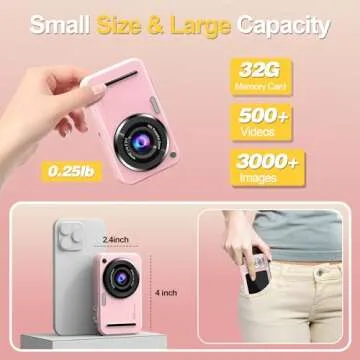 Digital Camera, Autofocus 48MP FHD 1080P Camera for Kids with 16X Zoom Anti Shake, Compact Portable Small Point and Shoot Digital Cameras with 32GB Memory Card for Teens Girls Kids Adults, Pink
