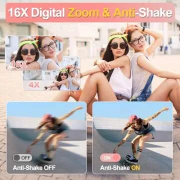 Digital Camera, Autofocus 48MP FHD 1080P Camera for Kids with 16X Zoom Anti Shake, Compact Portable Small Point and Shoot Digital Cameras with 32GB Memory Card for Teens Girls Kids Adults, Pink