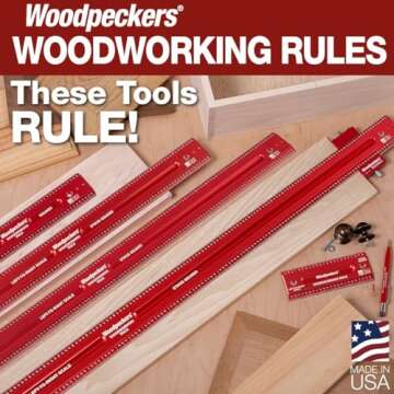 Woodpeckers Woodworking Rule, 12 Inch, L2R & Center Laser Engraved Scales, USA Made Precision Alumin...