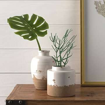 Amazon Brand – Stone & Beam Modern Farmhouse Milk Jug Stoneware Home Decor Flower Vase - 6.25 x 5.75 Inches, Cream and Clay