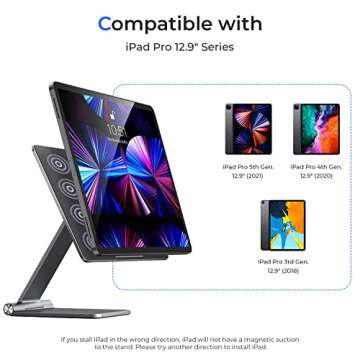 BENKS Magnetic Adjustable iPad Stand Holder for iPad Pro 12.9 inch, 360° Rotation Foldable Desk Stand, Premium Aluminum Alloy Compatible with iPad Pro 12.9 3rd/4th/5th Generation