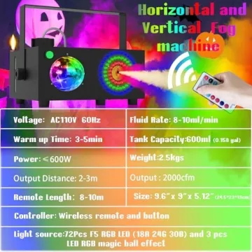 IMONE Disco Ball Fog Machine with Remote & Lights