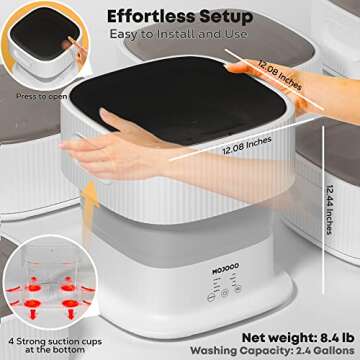 Mojoco Foldable Washing Machine - Portable Washing Machine for Baby/Girl Clothes/Socks/Underwear - Collapsible Mini Washer Machine for Apartment, RV, Camping, Travel - SmallCountertop Washing Machine