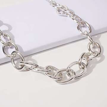 Jumwrit Punk Chain Choker Necklace Chunky Curb Link Chain Necklace Dainty Silver Necklace Accessories for Women