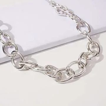 Jumwrit Punk Chain Choker Necklace Chunky Curb Link Chain Necklace Dainty Silver Necklace Accessories for Women