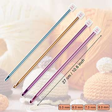 Long Crochet Hooks 5.0mm 6.0mm 7.0mm 8.0mm Afghan Crochet Needles QLRFFLJOY 4 pcs Smooth Tunisian Cr...