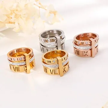Elegant UNAPHYO Women's Trinity Band Ring in Gold Rose Color