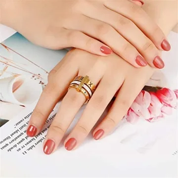 Elegant UNAPHYO Women's Trinity Band Ring in Gold Rose Color